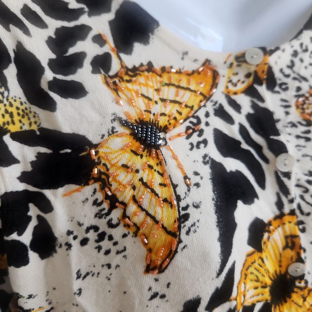 Venue Vintage Inspired Y2K Nostalgic Beaded Butterfly Cardigan Knit Sweater  M - Picture 5 of 14